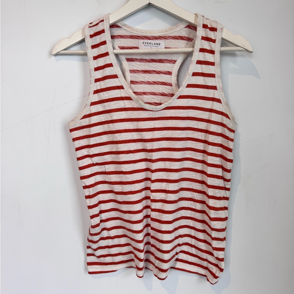 Everlane Scoop Neck Orange and White Striped Cotton Tank Top Size Small